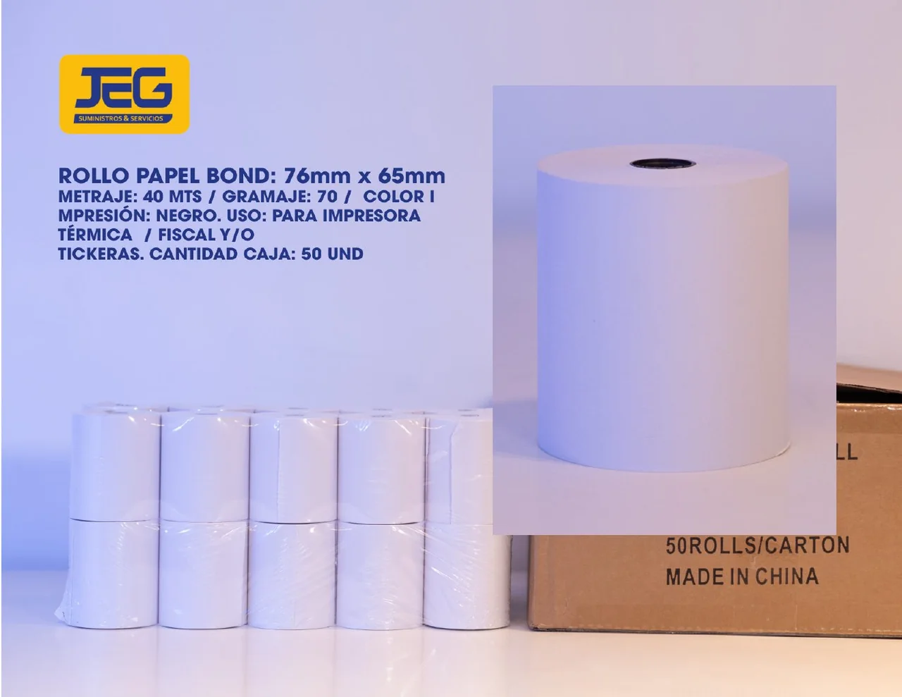 Rollo papel bond 76 × 65 mm
